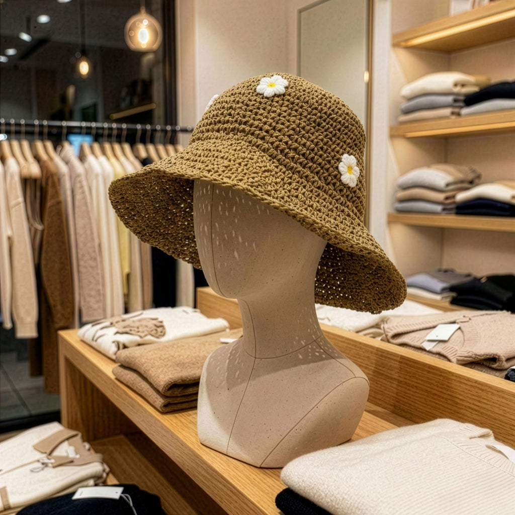 Nomad Sari Floppy Straw Sun Hat - Coffee & Daisies