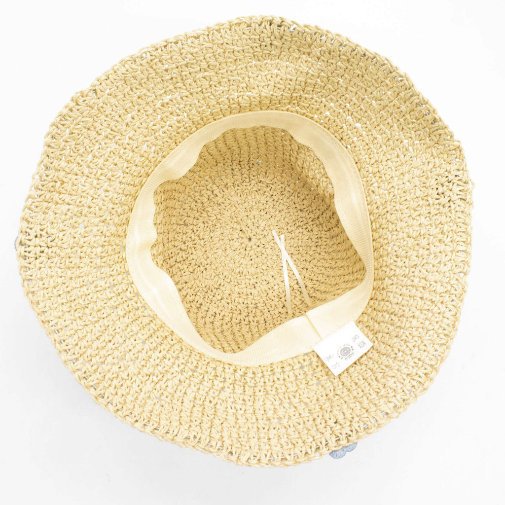 Nomad Sari Floppy Straw Sun Hat - Beige & Blue Flowers