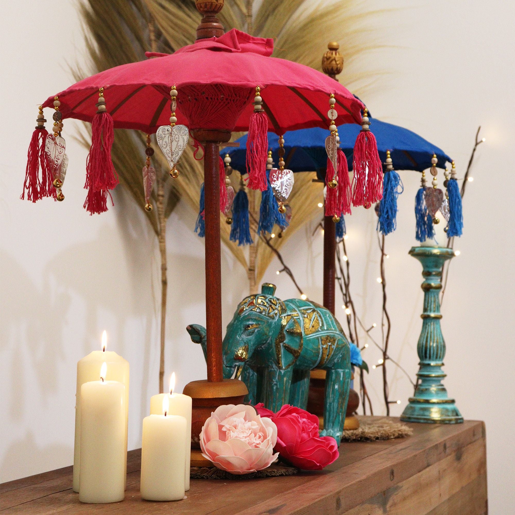 Bali Home Decor Parasol - Cotton - Turquoise- 40cm