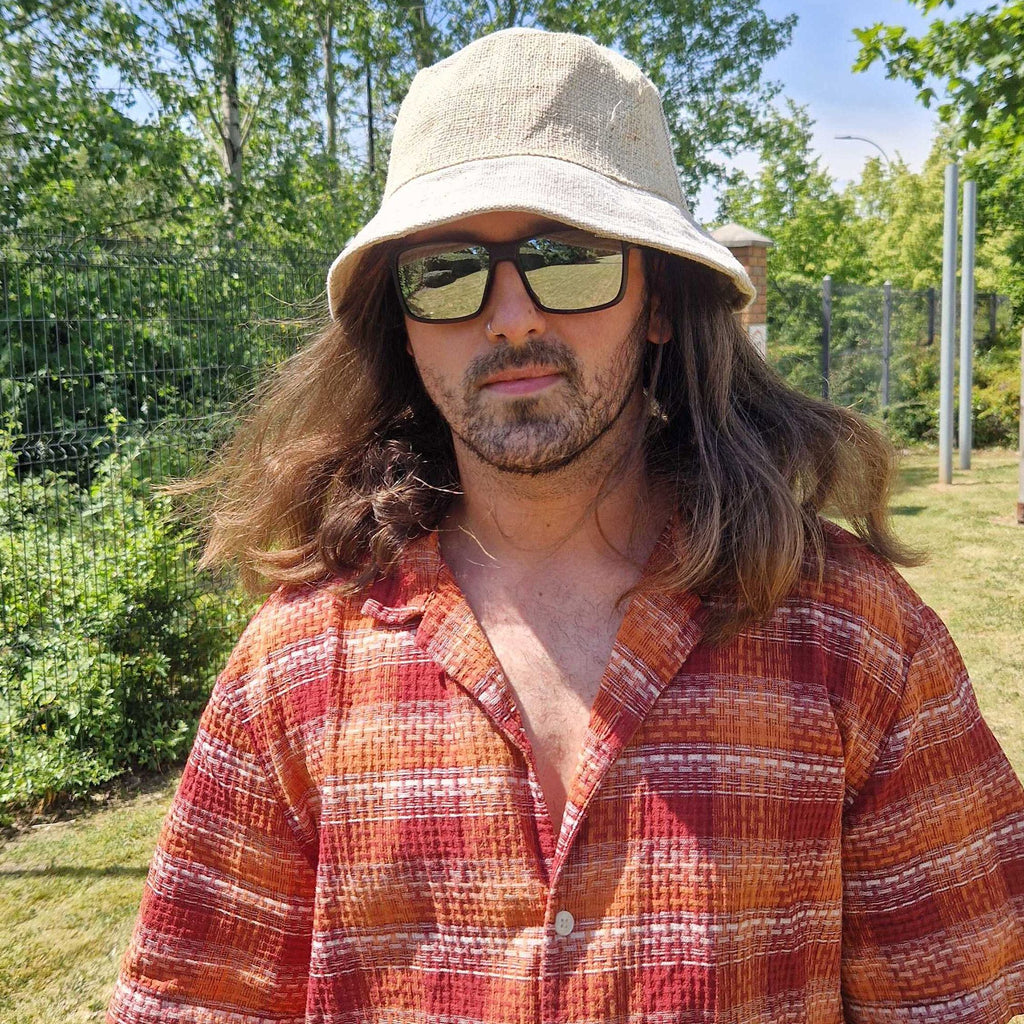 Patched Hemp & Cotton Boho Festival Hat - Natural