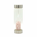 Crystal Infused Glass Water Bottle - Rejuvenating Rose Quartz - Chips
